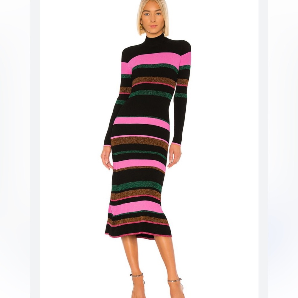 Tanya Taylor Vibrant Striped Long Sleeve Dress